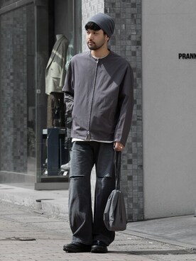 「ATTACHMENT（アタッチメント）のアイテム（帽子）」を使った、SHUさん（メンズ・170cm）の春コーディネート