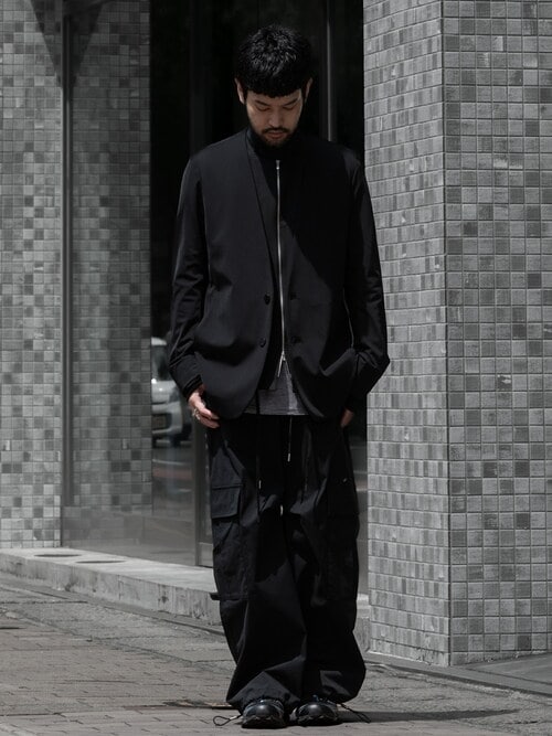 PE ストレッチダブルクロス カラーレスジャケット / PE STRETCH DOUBLE CLOTH COLLARLESS JACKET