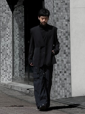 「アイテム（ノーカラージャケット）」を使った、SHUさん（メンズ・170cm）の秋コーディネート