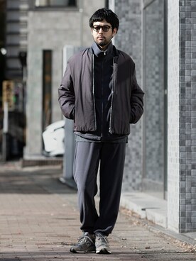 「ATTACHMENT（アタッチメント）のアイテム（ブルゾン）」を使った、SHUさん（メンズ・170cm）の冬コーディネート