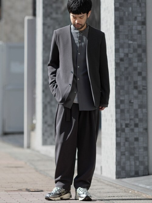 PE ストレッチ ダブルクロス カラーレスジャケット / PE STRETCH DOUBLE CLOTH COLLARLESS JKT