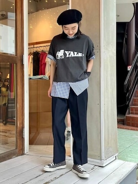 「BEAMS BOY（ビームスボーイ）のアイテム（ハンチング/ベレー帽）」を使った、BEAMS BOYさん（レディース・159cm）の春コーディネート
