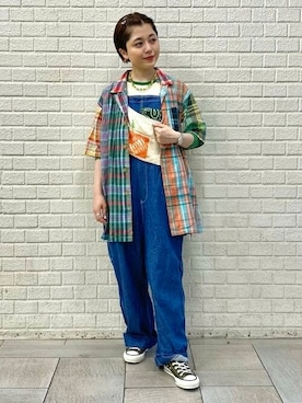 「ワークパンツ」｜「アイテム（オールインワン・サロペット）」を使った、BEAMS BOYさん（レディース・154cm）の春コーディネート