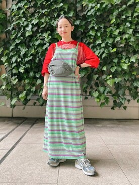 「アイテム（ボディバッグ/ウエストポーチ、グリーン系）」を使った、BEAMS BOYさん（レディース・153cm）の夏コーディネート