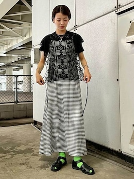 「BEAMS BOY（ビームスボーイ）のBEAMS BOY / 2WAY レース アームカバー（付け襟）」を使った、BEAMS BOYさん（レディース・161cm）の夏コーディネート