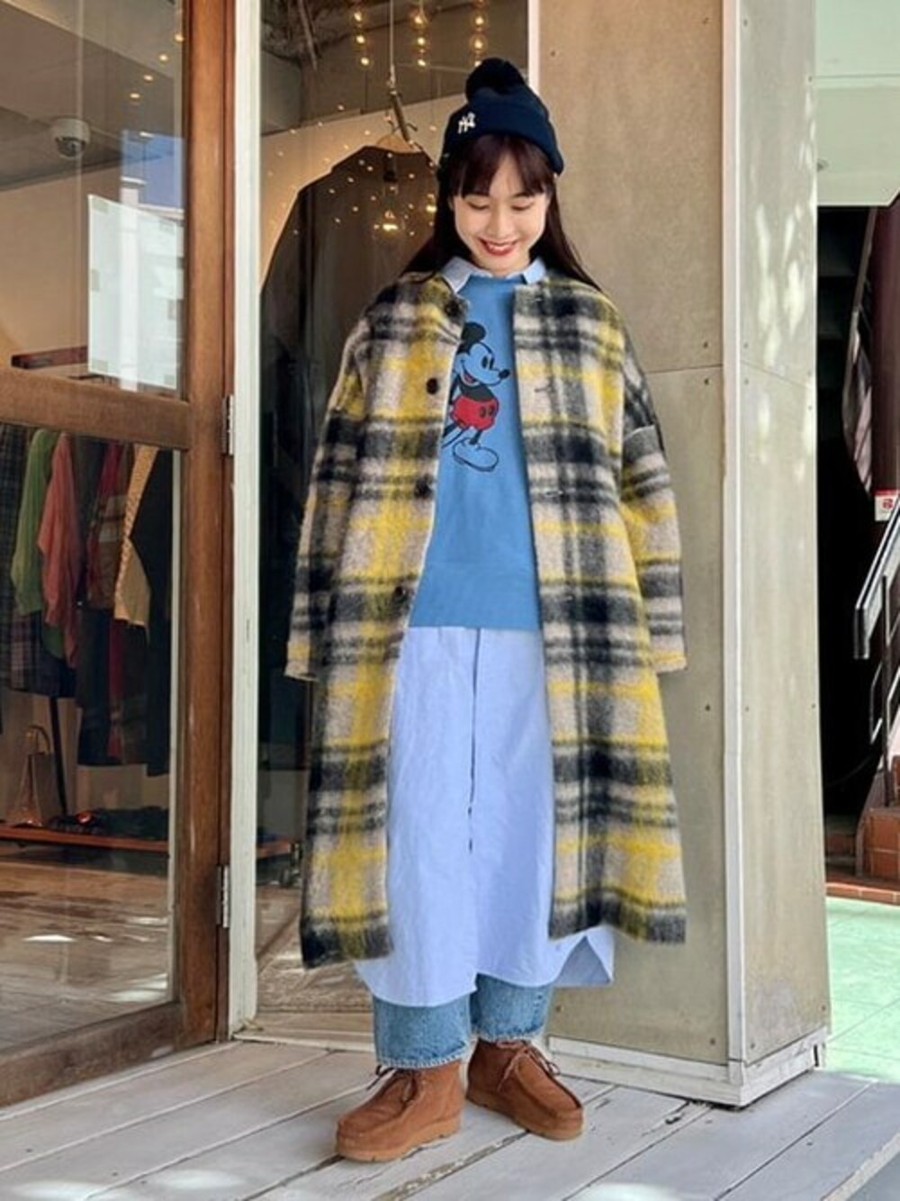 BEAMS BOY / スライバー タータンチェック ノーカラー コート BEAMS