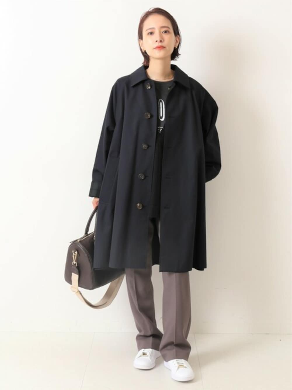 TICCAリバーシブル　ステンカラーコート　ネイビー×ブラックウォッチ TICCAリバーシブル ステンカラーコート ネイビー×ブラックウォッチ