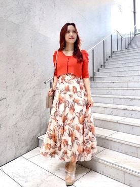 「アイテム（カーディガン/ボレロ、オレンジ系）」を使った、JILL by JILL STUART STAFFさん（レディース・160cm）の春コーディネート