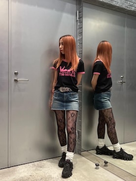 「アイテム（デニムスカート）」を使った、RINAさん（レディース・152cm）の夏コーディネート