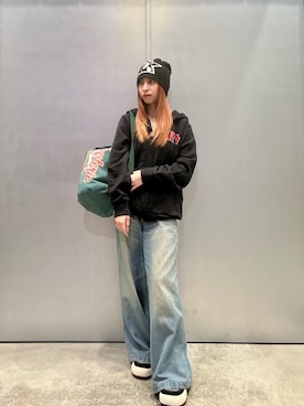 「アイテム（ニットキャップ/ビーニー）」を使った、RINAさん（レディース・152cm）の秋コーディネート