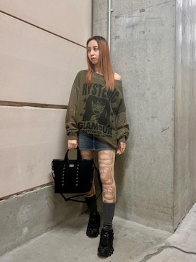 「HYSTERIC GLAMOUR（ヒステリックグラマー）のアイテム（ショルダーバッグ）」を使った、RINAさん（レディース・152cm）の秋コーディネート