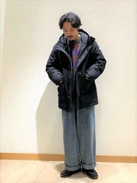 「gloster」｜「アイテム（ダウンジャケット/コート）」を使った、GLOSTER stylingさん（メンズ・165cm）の冬コーディネート