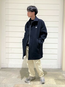 「FREDY&GLOSTER」｜「アイテム（ステンカラーコート）」を使った、GLOSTER stylingさん（メンズ・168cm）の冬コーディネート