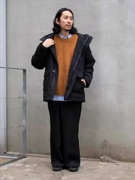 「gloster」｜「アイテム（ダウンジャケット/コート）」を使った、GLOSTER stylingさん（メンズ・173cm）の冬コーディネート