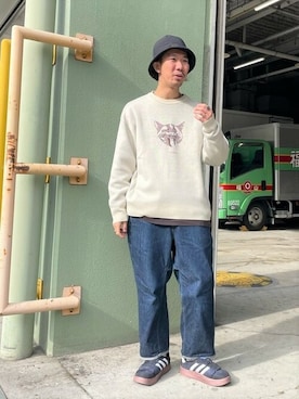 「ネコ」｜「アイテム（帽子）」を使った、GLOSTER stylingさん（メンズ・175cm）の冬コーディネート