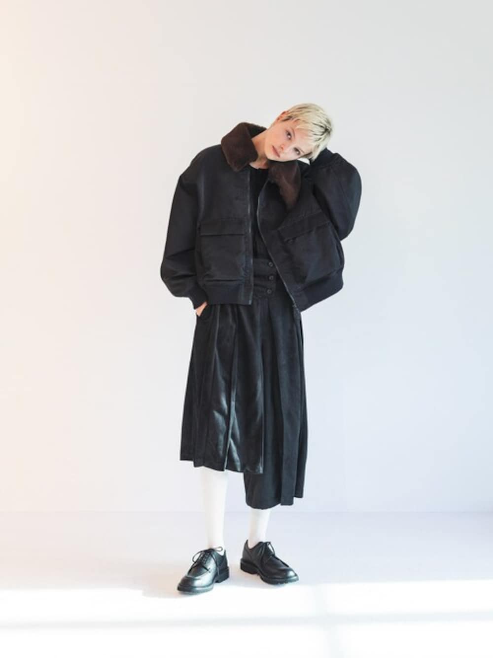 「MA-1、regal、ミリタリージャケット、革靴、ボアジャケット、秋服、リーガル、ボアブルゾン、F/CE.、エフシーイー」｜「F/CE. のF/CE. BOA COLLAR MA-1 JACKET / エフシーイー ボアカラー MA-1 ジャケット（MA-1、グリーン系）」を使った、F/CE.さん（レディース・175cm）の秋コーディネートの1枚目の写真