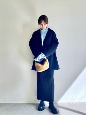 「フレアスリーブ」｜「アイテム（ノーカラーコート）」を使った、wg_togashiさん（レディース・157cm）の秋コーディネート
