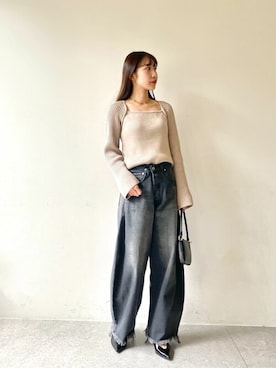 「フリンジデニム」｜「アイテム（アクセサリー）」を使った、wg_togashiさん（レディース・157cm）の秋コーディネート