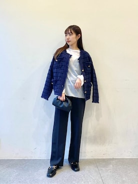 「透け感」｜「アイテム（ノーカラージャケット）」を使った、wg_togashiさん（レディース・157cm）の冬コーディネート