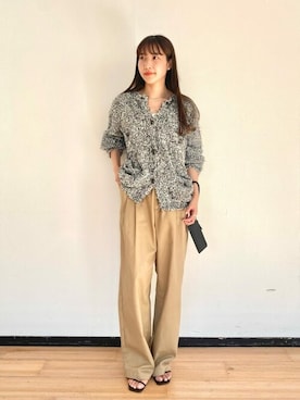 「ニットカーディガン」｜「アイテム（ノーカラージャケット）」を使った、wg_togashiさん（レディース・157cm）の夏コーディネート