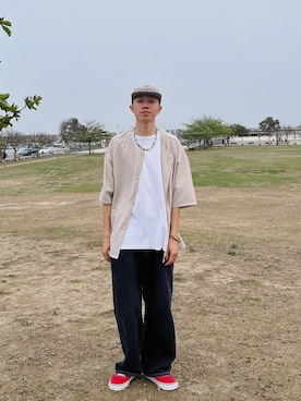 「VANS（バンズ）のアイテム（キャップ）」を使った、艾文さん（メンズ・181cm）の春コーディネート
