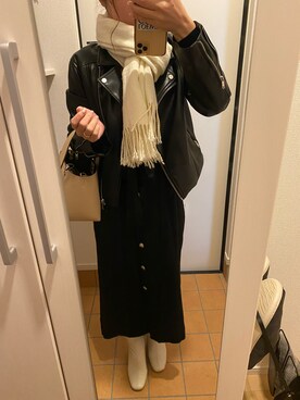 「H&M（エイチ・アンド・エム）のアイテム（ライダースジャケット）」を使った、rrrrrhさん（レディース・150cm）の秋コーディネート