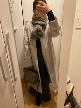 「レザースカート」｜「アイテム（ノーカラーコート）」を使った、rrrrrhさん（レディース・150cm）の秋コーディネート