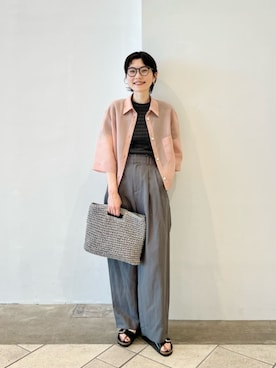 「アイテム（かごバッグ、グレー系）」を使った、上中（kaminaka）さん（レディース・158cm）の夏コーディネート