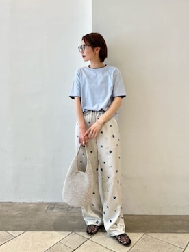 「BEAUTY&YOUTH UNITED ARROWS(ビューティーアンドユースユナイテッドアローズ)の麻コットン レイヤード クルーネック Tシャツ(Tシャツ/カットソー、ブルー系)」を使った、上中(kaminaka)さん(レディース・158cm)の春コーディネート