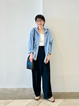 「BEAUTY&YOUTH UNITED ARROWS（ビューティーアンドユースユナイテッドアローズ）のポプリン 2タック ラップパンツ -ウォッシャブル-（スラックス）」を使った、上中（kaminaka）さん（レディース・158cm）の夏コーディネート