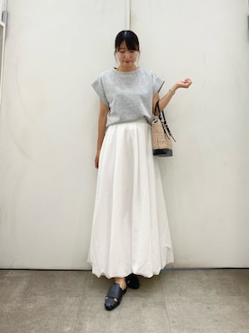 「SENSE OF PLACE by URBAN RESEARCH(センスオブプレイスバイアーバンリサーチ)のモチモチポンチTシャツ(Tシャツ/カットソー、グレー系)」を使った、naoさん(レディース・158cm)の夏コーディネート