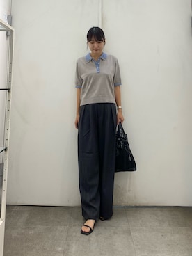 「SENSE OF PLACE by URBAN RESEARCH(センスオブプレイスバイアーバンリサーチ)のピンストライプルーズパンツ(Trousers、グレー系)」を使った、naoさん(レディース・158cm)の夏コーディネート