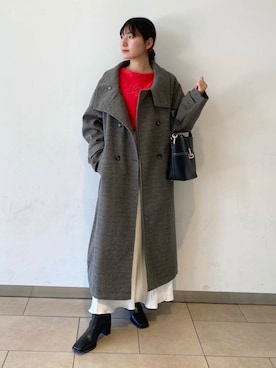 「ナロースカート」｜「アイテム（ステンカラーコート）」を使った、naoさん（レディース・158cm）の秋コーディネート