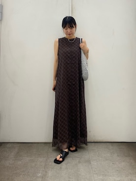 「SENSE OF PLACE by URBAN RESEARCH(センスオブプレイスバイアーバンリサーチ)のスクエアトゥトングサンダル(サンダル、ブラック系)」を使った、naoさん(レディース・158cm)の春コーディネート