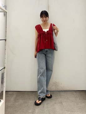 「SENSE OF PLACE by URBAN RESEARCH(センスオブプレイスバイアーバンリサーチ)のストレートレッグデニム(Denim pants、ブルー系)」を使った、naoさん(レディース・158cm)の夏コーディネート