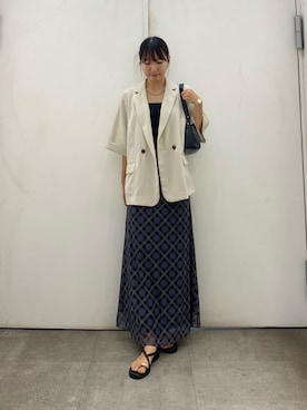「SENSE OF PLACE by URBAN RESEARCH(センスオブプレイスバイアーバンリサーチ)のシアーチェックナロースカート(スカート、ブラック系)」を使った、naoさん(レディース・158cm)の夏コーディネート