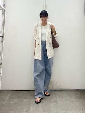 「SENSE OF PLACE by URBAN RESEARCH(センスオブプレイスバイアーバンリサーチ)のカーブデニム(Denim pants、ブルー系)」を使った、naoさん(レディース・158cm)の夏コーディネート