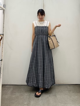 「SENSE OF PLACE by URBAN RESEARCH(センスオブプレイスバイアーバンリサーチ)の『洗濯可』リネンタッチクロップドセーター(ニット/セーター、ホワイト系)」を使った、naoさん(レディース・158cm)の夏コーディネート