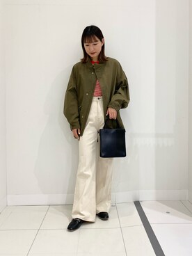 「フレアデニム」｜「アイテム（モッズコート）」を使った、naoさん（レディース・158cm）の春コーディネート