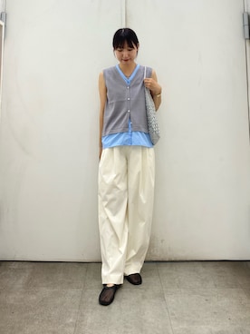 「SENSE OF PLACE by URBAN RESEARCH(センスオブプレイスバイアーバンリサーチ)のコクーンパンツ(Pants、ホワイト系)」を使った、naoさん(レディース・158cm)の夏コーディネート