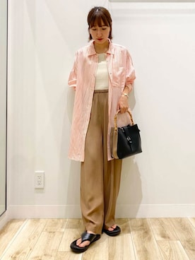 「ストライプシャツ」｜「アイテム（タンクトップ）」を使った、naoさん（レディース・158cm）の夏コーディネート