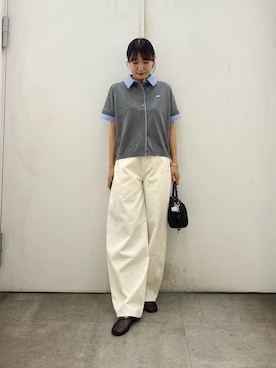 「SENSE OF PLACE by URBAN RESEARCH(センスオブプレイスバイアーバンリサーチ)のバレルレッグチノパンツ(Pants、ホワイト系)」を使った、naoさん(レディース・158cm)の夏コーディネート