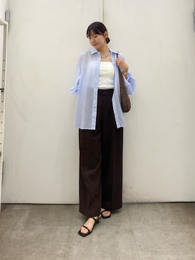 「SENSE OF PLACE by URBAN RESEARCH(センスオブプレイスバイアーバンリサーチ)の『速乾』イージーケアドライタッチワイドパンツ(Pants、ブラウン系)」を使った、naoさん(レディース・158cm)の夏コーディネート