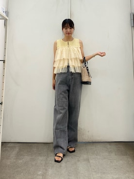 「SENSE OF PLACE by URBAN RESEARCH(センスオブプレイスバイアーバンリサーチ)のヴィンテージルーズストレートデニム(デニムパンツ、グレー系)」を使った、naoさん(レディース・158cm)の夏コーディネート