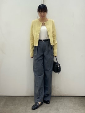 「RODE SKO(ロデスコ)の『MADE IN JAPAN』スクエアトゥプチメタルローファー(ローファー、ブラック系)」を使った、naoさん(レディース・158cm)の春コーディネート