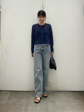 「SENSE OF PLACE by URBAN RESEARCH(センスオブプレイスバイアーバンリサーチ)の『洗濯可』UVケアシアーリブカーディガン(Cardigans、ブルー系)」を使った、naoさん(レディース・158cm)の夏コーディネート