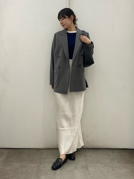 「SENSE OF PLACE by URBAN RESEARCH(センスオブプレイスバイアーバンリサーチ)のサテンアイラインスカート(スカート、ホワイト系)」を使った、naoさん(レディース・158cm)の春コーディネート