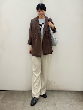 「SENSE OF PLACE by URBAN RESEARCH(センスオブプレイスバイアーバンリサーチ)の『一部WEB限定』『UR TECH DRYLUXE』リネンライクワイドパンツ(その他パンツ、ベージュ系)」を使った、naoさん(レディース・158cm)の春コーディネート