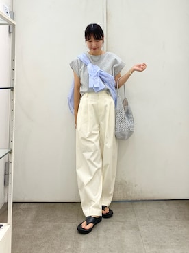 「SENSE OF PLACE by URBAN RESEARCH(センスオブプレイスバイアーバンリサーチ)のコクーンパンツ(Pants、ホワイト系)」を使った、naoさん(レディース・158cm)の夏コーディネート