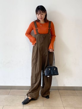 「アイテム（サロペット/オーバーオール、ブラウン系）」を使った、naoさん（レディース・158cm）の秋コーディネート